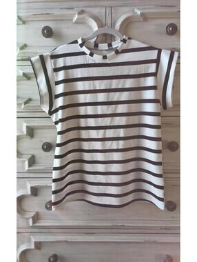 Black and White Striped Short Sleeve Top, Size XL